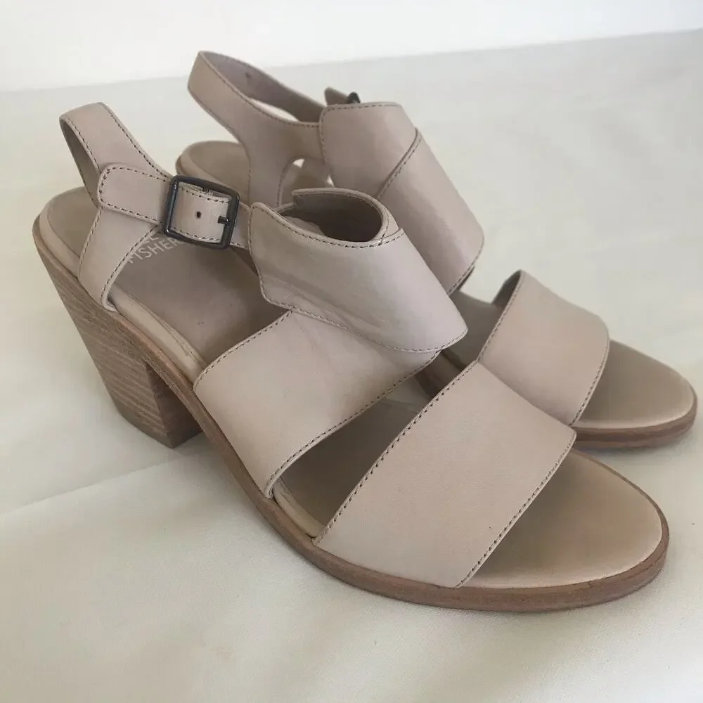 Eileen Fisher Womens Strappy Sandal‎ Heels Cream Beige Leather Slingback Sz 8